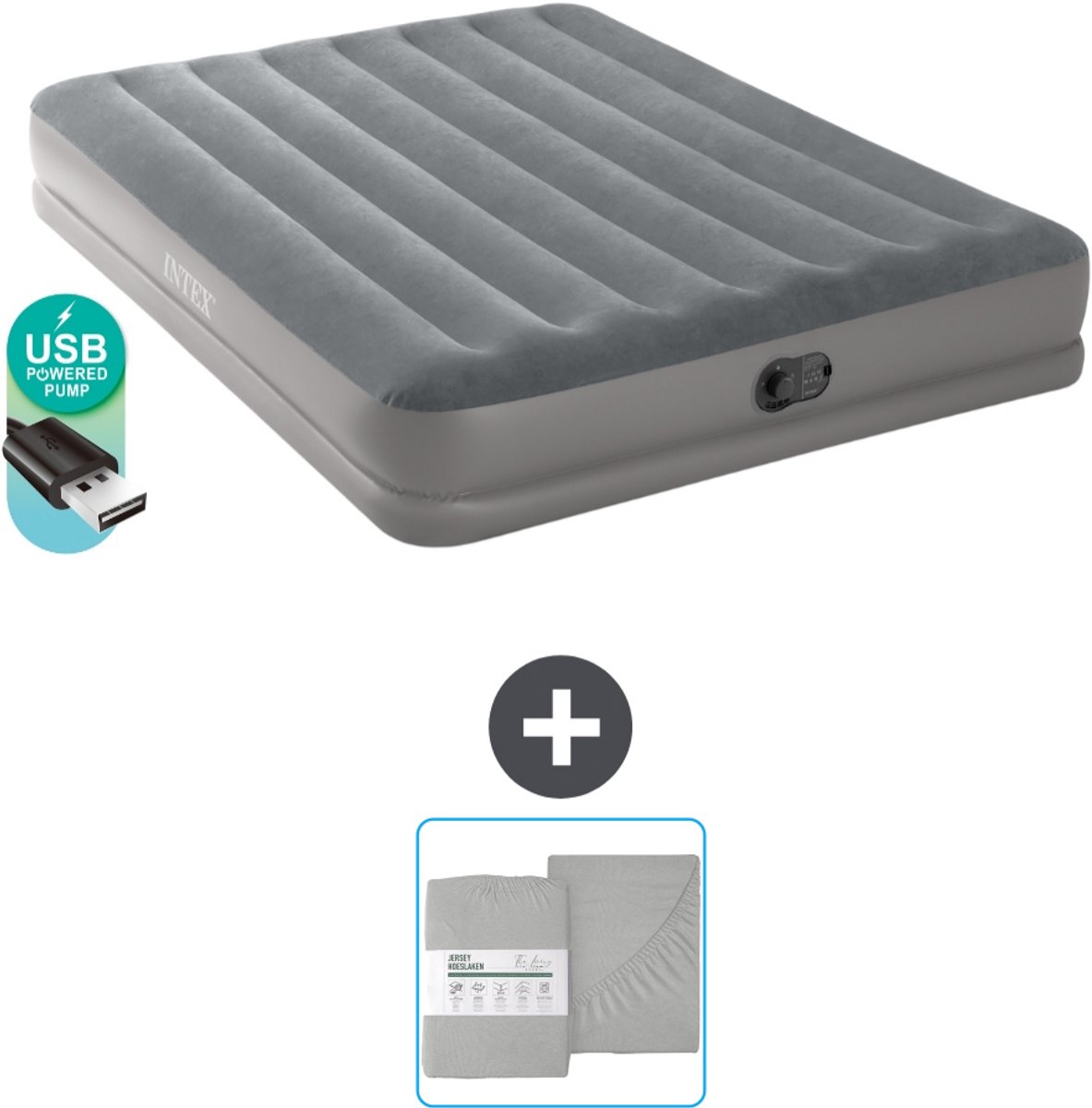 Intex Luchtbed - 2-Persoons - 152 x 203 x 30 cm - Grijs - Inclusief pomp en Hoeslaken