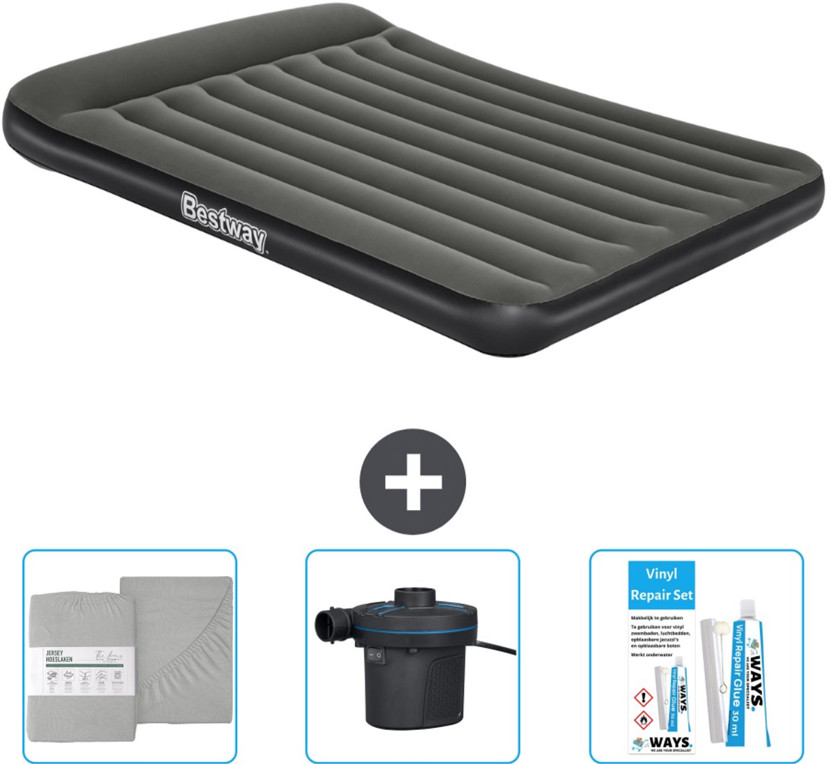 Bestway luchtbed - 2-Persoons - 152 x 203 x 30 cm - Groen - Inclusief Hoeslaken - Pomp en Reparatieset