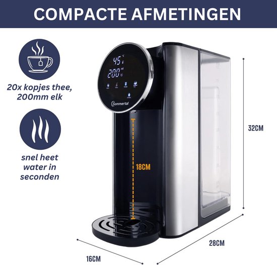 Looki Heetwaterdispenser 3.0L - 2600W - Touch Display - Melkfunctie - Warm waterdispenser - Instant Waterkoker - Heetwatertap