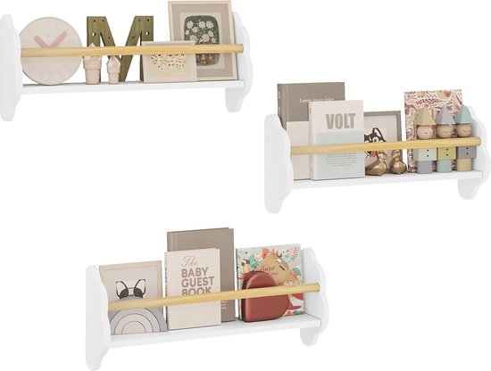 Foto: Set van 3 kinderboekenrekken wandrek voor speelkamer en kinderkamer ruimtebesparend en veilige mdf boekenkast