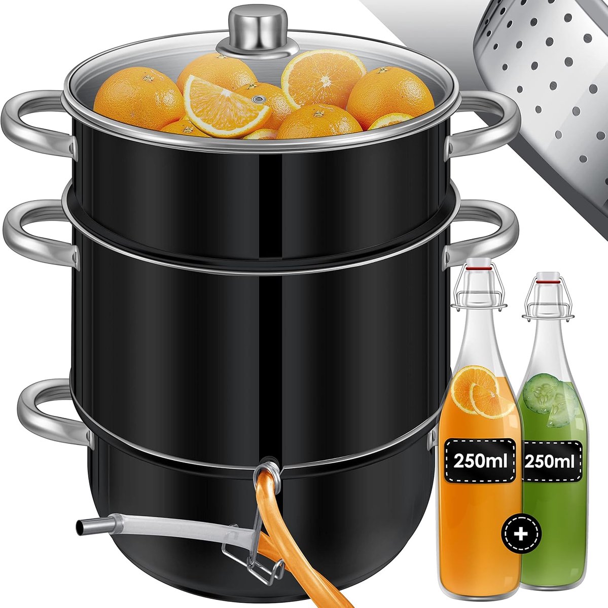 Stoomsapcentrifuge 15 liter | Roestvrij Stalen Stoompan met 2 Flessen voor Fruit en Groenten | Geschikt voor Alle Kookplaten