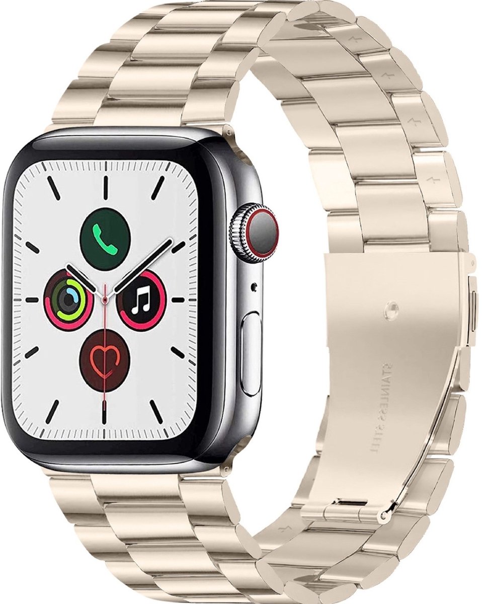 Mobigear Stalen Watch bandje geschikt voor Apple Watch Bandje Vouwsluiting | Mobigear Antwerp - 42/41/40/38 mm - Sterrenlicht