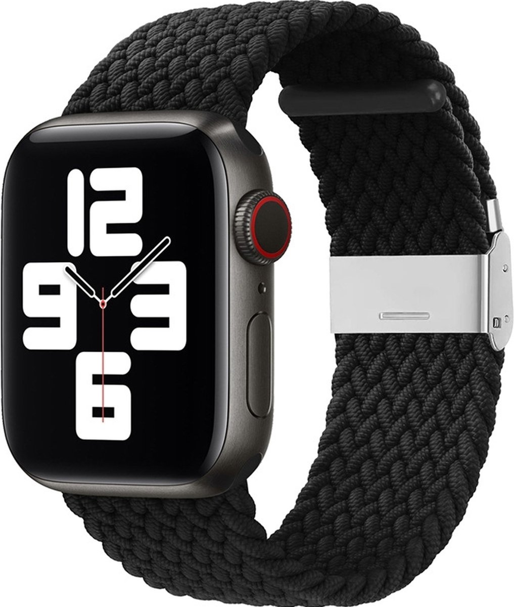 Mobigear Nylon Watch bandje geschikt voor Apple Watch Bandje Klemsluiting | Mobigear Braided - 42/41/40/38 mm - Zwart