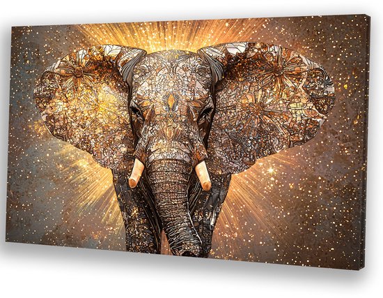 Gouden mozaïek olifant kunst - Olifant wanddecoratie - Canvas schilderijen dieren - Art Deco - Woonkamer decoratie industrieel - Decoratie kamer - canvas 120x80 cm