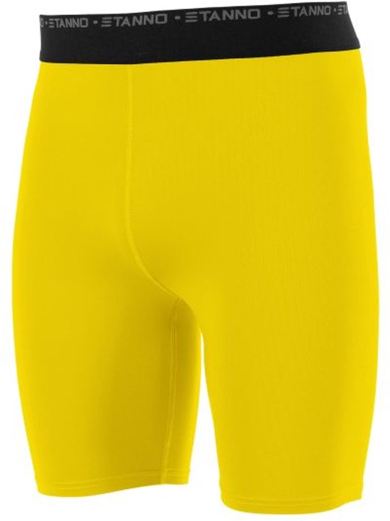 Gele Stanno sportbroek met zwarte band met logo.