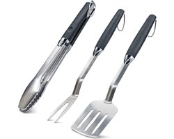Grill Cutlery Set - BBQ Tongs, Spatula, Meat Fork - Stainless Steel 44 cm - Accessories Men's Gift