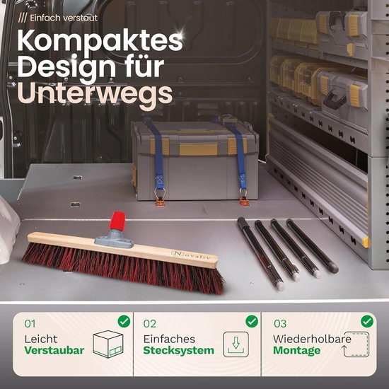 Novaliv straatbezem met steel buiten 60 cm Arenga-Elaston borstelharen Ideaal als bezem buiten Tuinbezem met steel harde borstelharen Terrasbezem Tuinbezem Stalbezem Veegbezem Industriële bezem Buitenbezem van Novaliv — afbeelding 5
