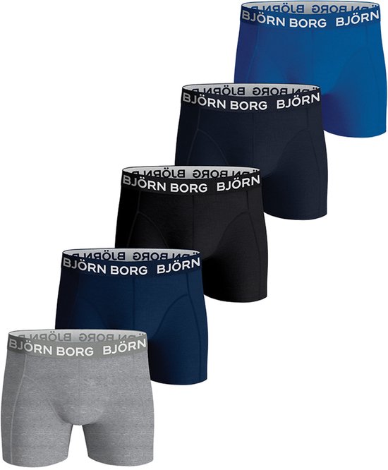 Björn Borg Cotton Stretch Jongens Boxershort - 5 stuks - Blauw/Grijs/Zwart - Jongens Onderbroek - Maat 158-164