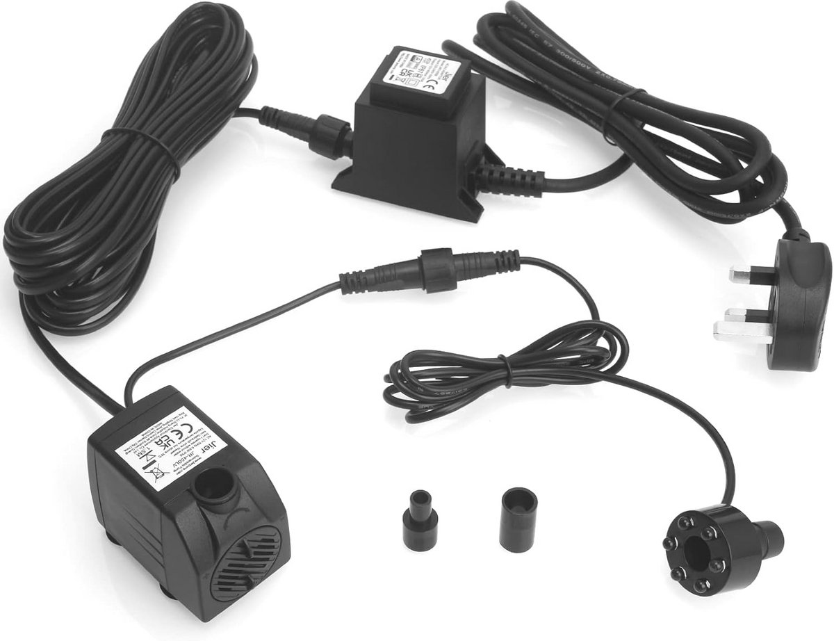 Dompelpomp met LED-lichtring voor fonteinen en vijvers, 12V AC 600L/H