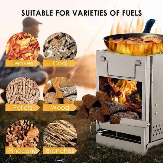 Campingkooktoestel & Mini Houtskoolbarbecue - Inklapbare RVS Houtkachel met Draagtas - Compact & Lichtgewicht voor Backpacking, Wandelen & Kamperen van Merkloos — afbeelding 5