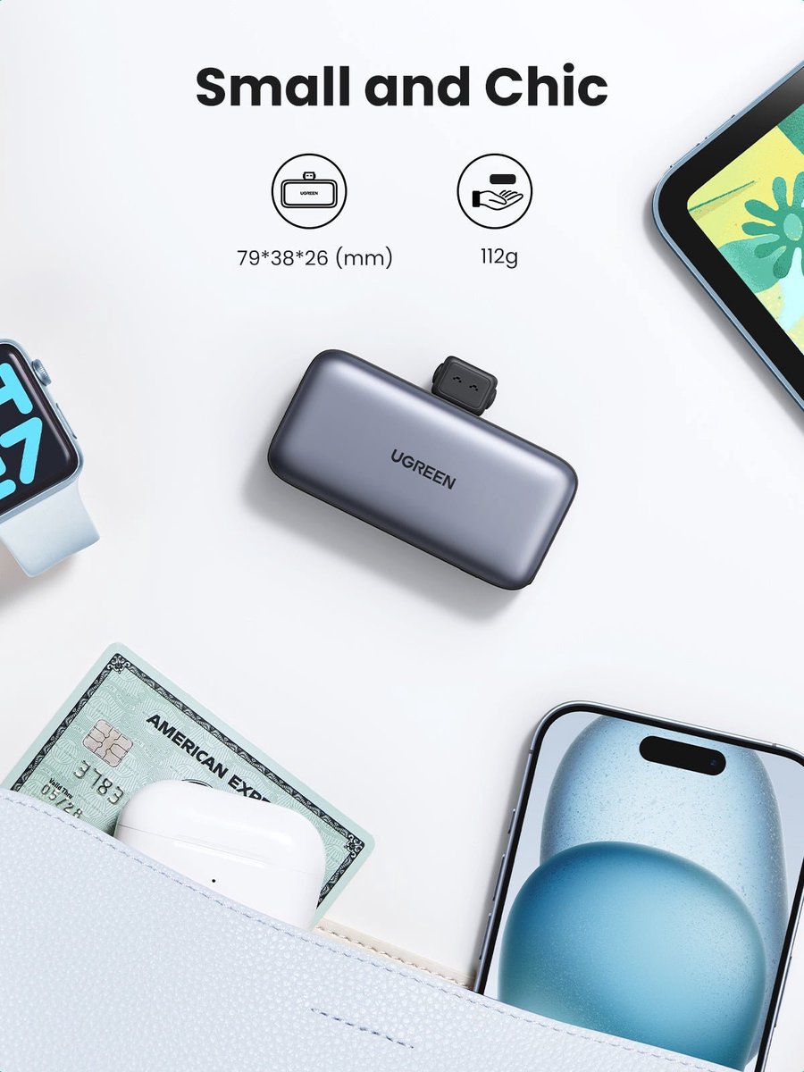 UGREEN Mini Powerbank 5.000 mAh met Uitklapbare Kickstand - afbeelding 3