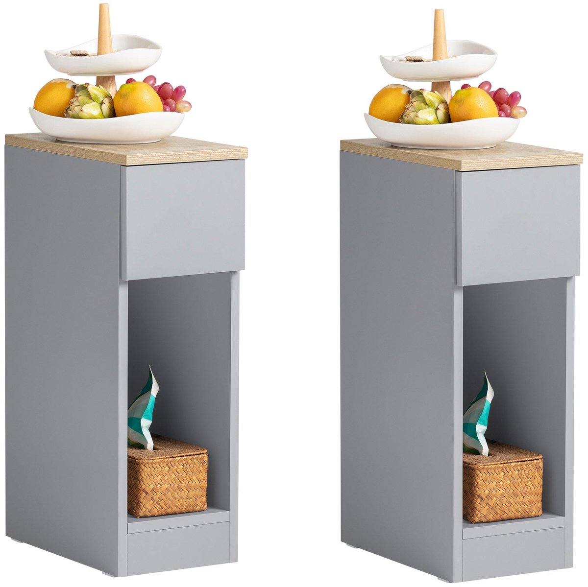 SoBuy FBT111-HGx2 Nachtkastje (Set van 2) - Bijzettafels met Lade - 20x35x60cm - Grijs