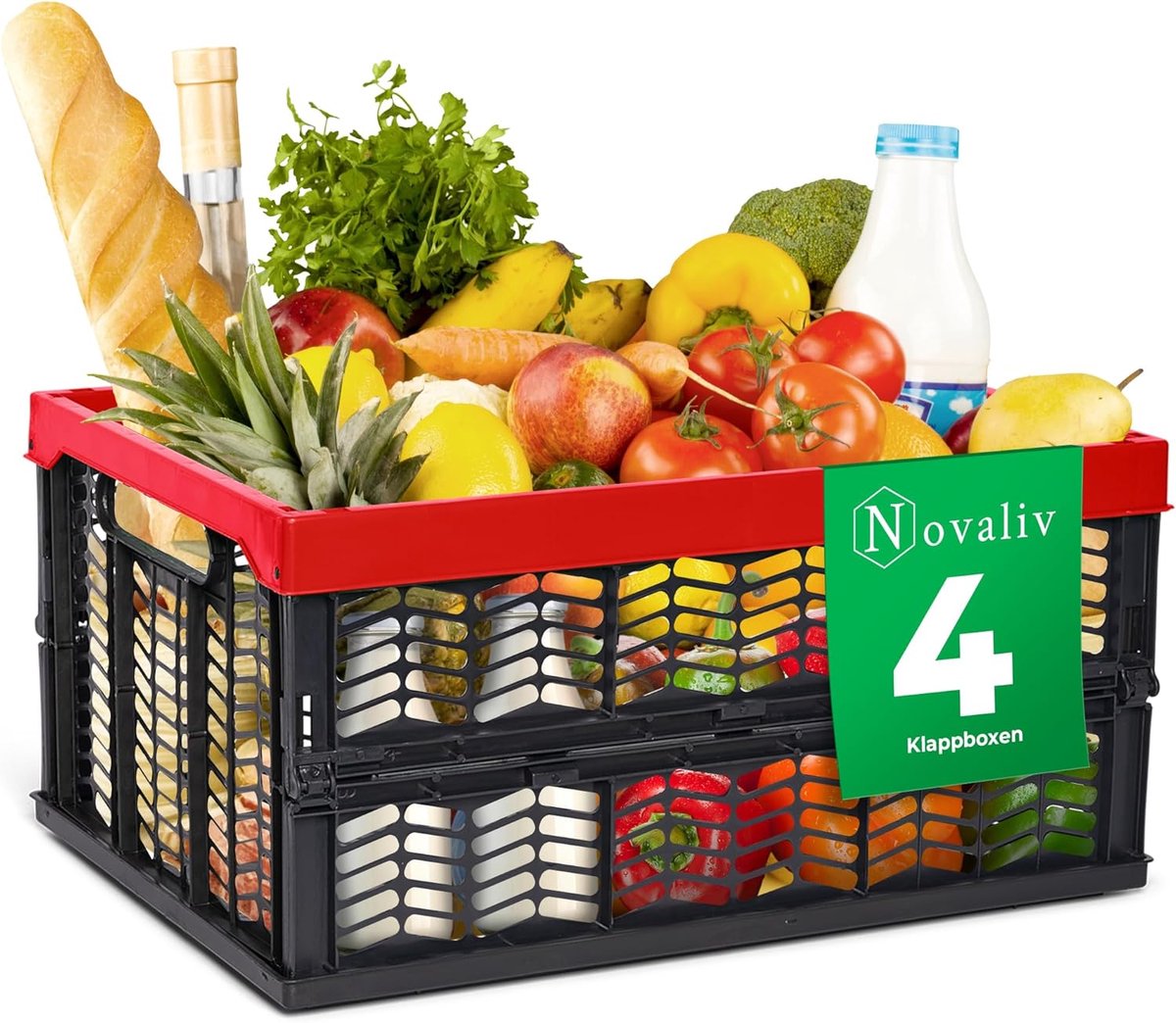Opvouwbare dozen opvouwbaar stevig 4x 30L rood zwarte manden boodschappenbox opvouwbare dozen set draagdoos opbergmanden boodschappenmanden manden opbergkeuken