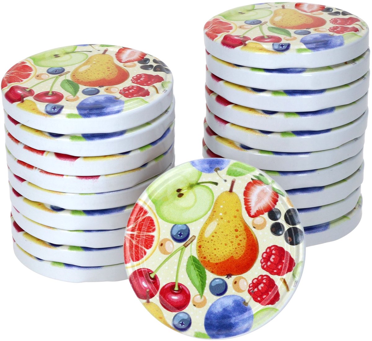 Set van 20 TO 82 komische fruitdeksels geschikt voor 230ml / 350ml / 435ml potten