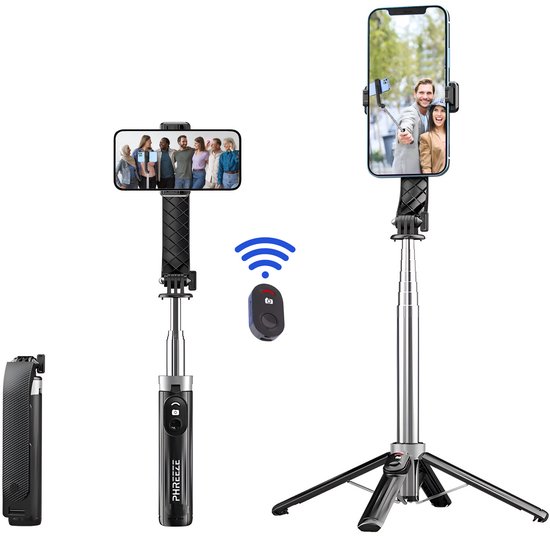 Phreeze SS2 Selfiestick met Tripod 96 cm Uitschuifbaar Bluetooth Afstandsbediening Universeel voor iPhone Samsung Smartphone