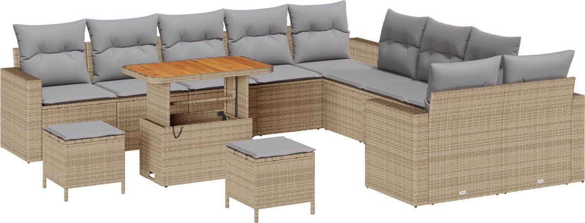 vidaXL - Tuinbank - Set - 13 - pcs - Beige - poly - rattan