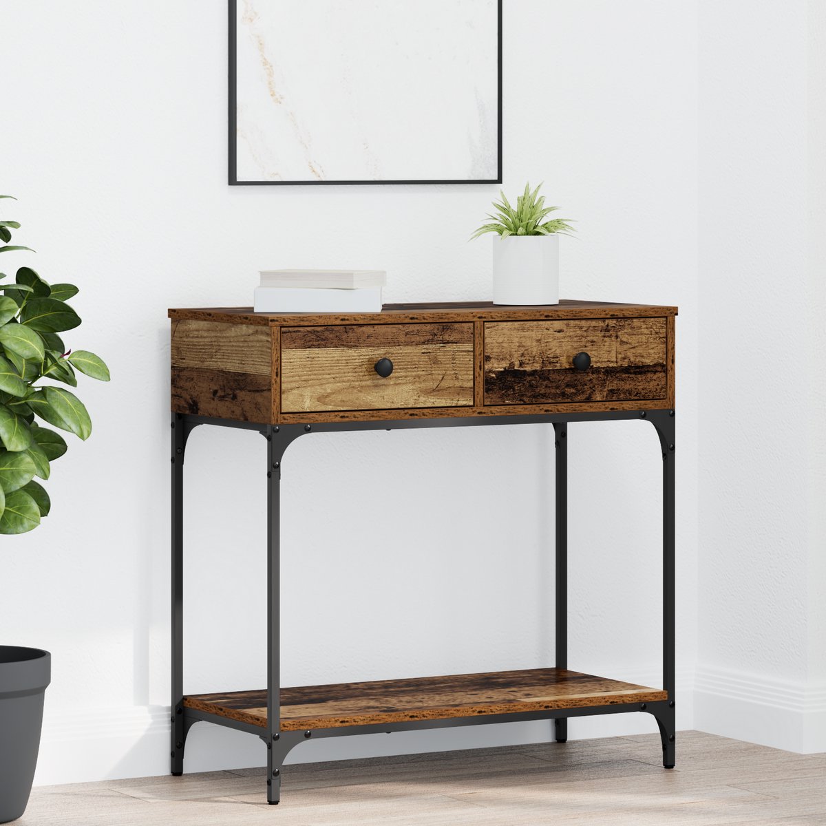 vidaXL Wandtafel - Oud - hout - 75 - x - 34,5 - x - 75 - cm - Bewerkt - hout Oud hout