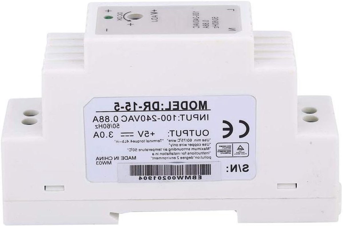 15W 5V 3A Schakelende industriële DIN-railvoeding met enkele uitgang, automatische koeling