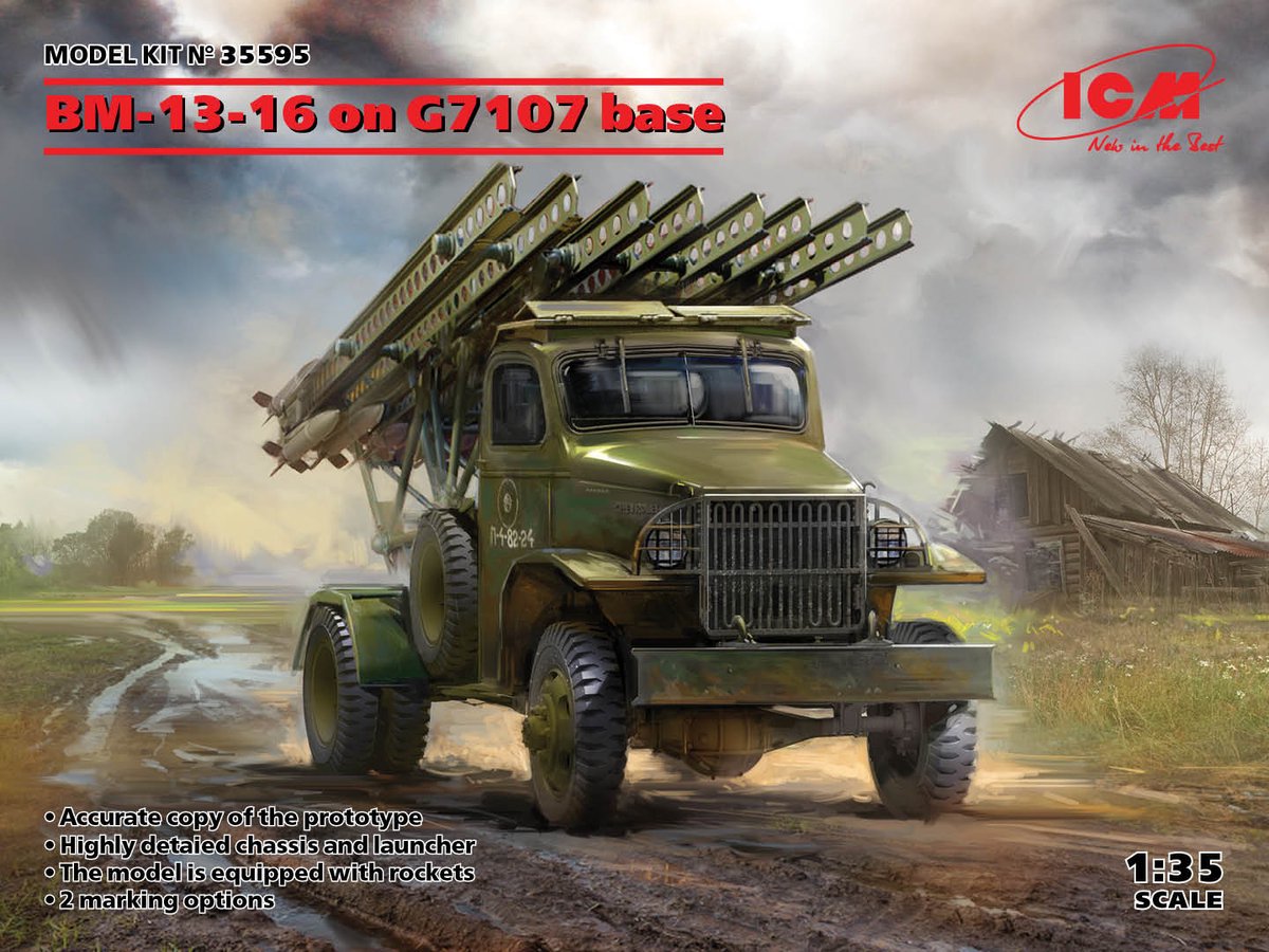 ICM Modelbouwpakket Militaire voertuigen - 35595 BM-13-16 on G7107 base Truck Plastic - 1:35 - Modelbouw