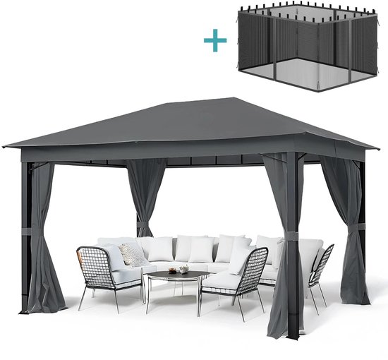 Trend24 Austin - Pavillon - Pavillon de jardin - Auvent - Tonnelle - Gazebo - 4x3 m - Étanche - Ventilé - Protection UV - Anthracite