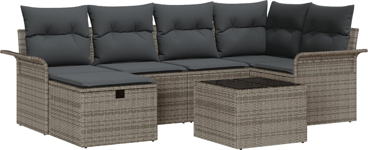 vidaXL Tuinbank - Set - 7 - st - Poly - rattan Grijs/ Donkergrijs