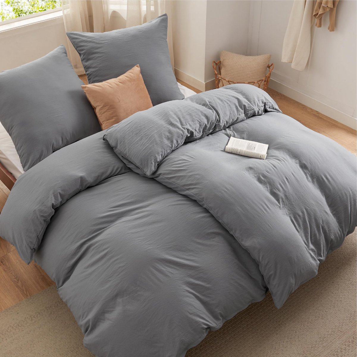 Unyqoos Beddengoedset met Zachte Microvezel en Ritssluiting voor Ultiem Slaapcomfort grijs