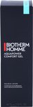Zwarte doos voor BIOTHERM HOMME Aquapower Comfort Gel, met witte tekst en turquoise streep
