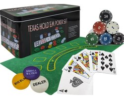 Pokerset 200 chips in blik - Texas Hold'em Poker Set - Pokerblik - Blik met Poker Fiches