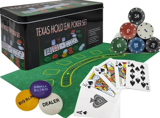 Pokerset 200 chips in blik - Texas Hold'em