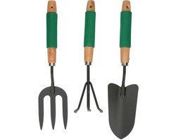 Kinzo Tuingereedschap Set 3-Delig - Set met Handhark, Vork en Schep - Comfort Grip en Antiaanbaklaag - Tuinaccessoires voor Bloempotten en Borders