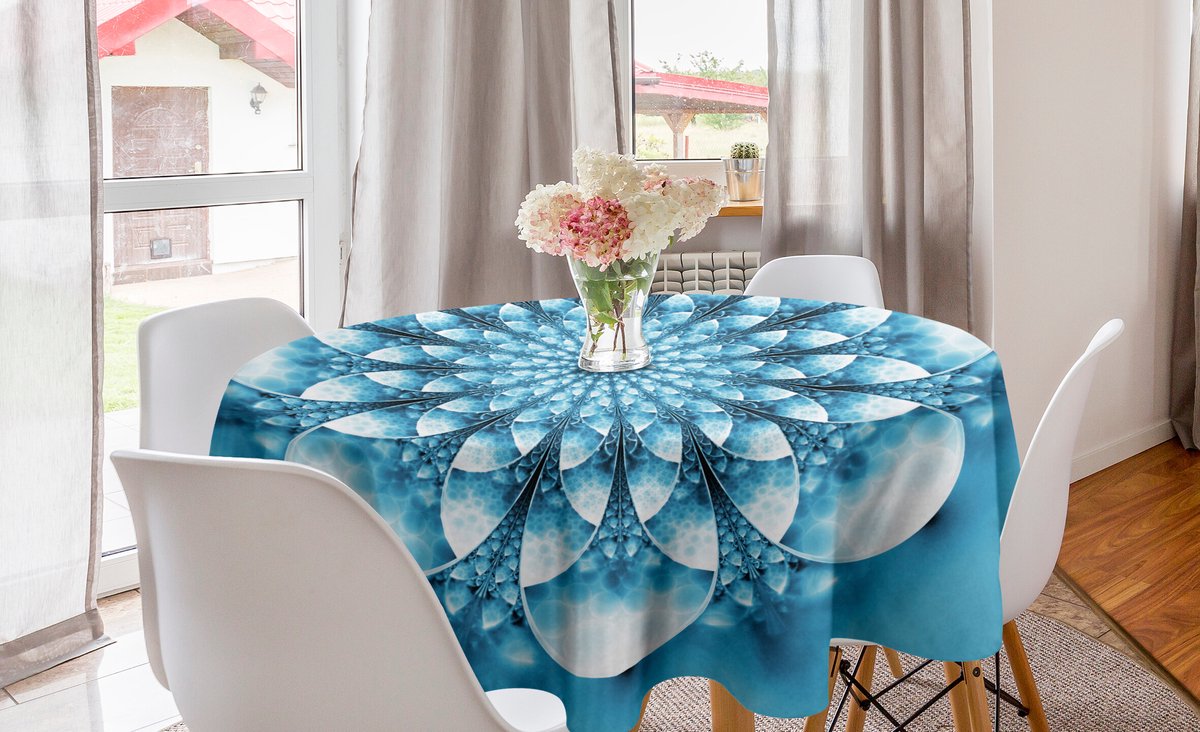 New Bed Blauwe Mandala Abstract Exotische Bloem Ronde Tafelkleed, Cirkel Tafelkleed voor Eetkamer Keuken Decoratie, 150 cm Diameter