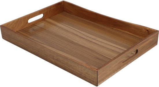 Excellent Houseware dienblad van bamboe hout - 50 x 35 x 6 cm - bruin - Hoge opstaande rand - voor glazen en kopjes