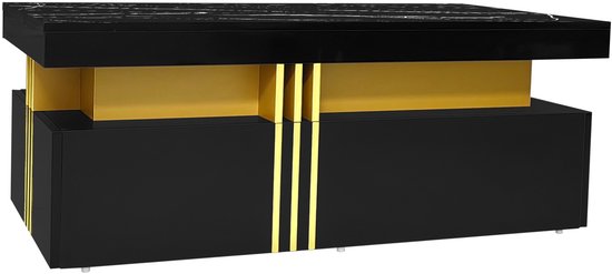 Sweiko Rechthoekige Salontafel - Hoogglans Tafelblad - 2 lades - 100x50x40cm - Zwart