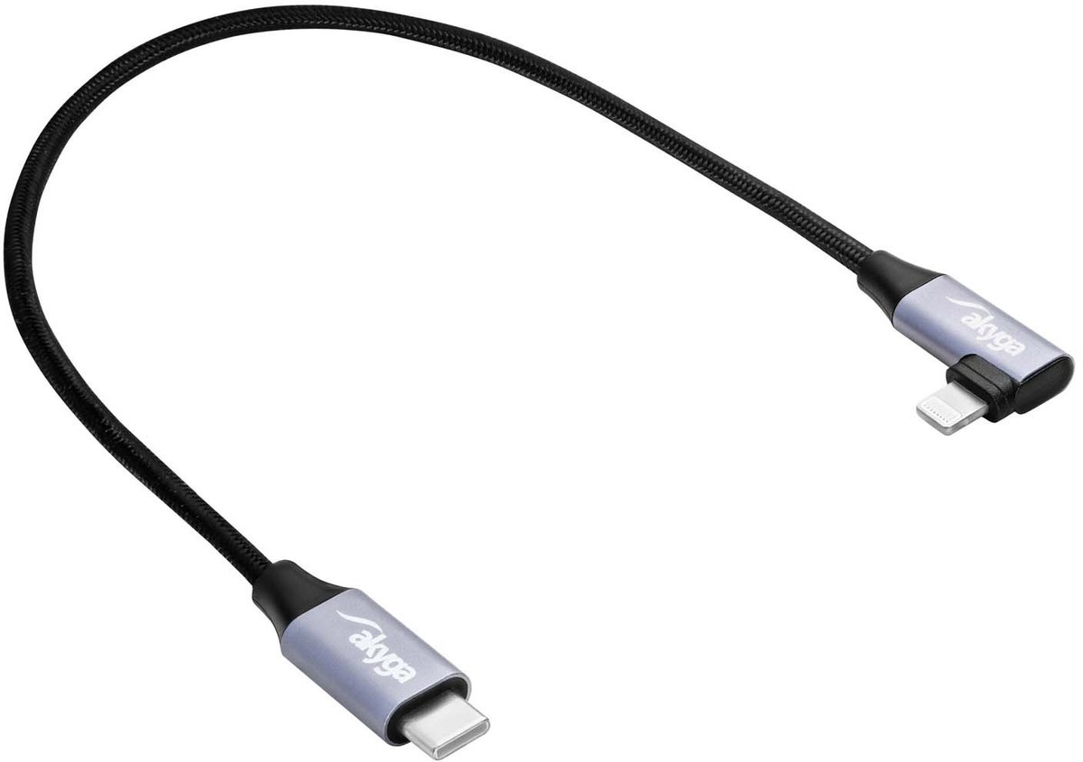 Akyga AK-USB-55 USB-kabel USB-C stekker, Apple Lightning stekker 0.30 m Zwart