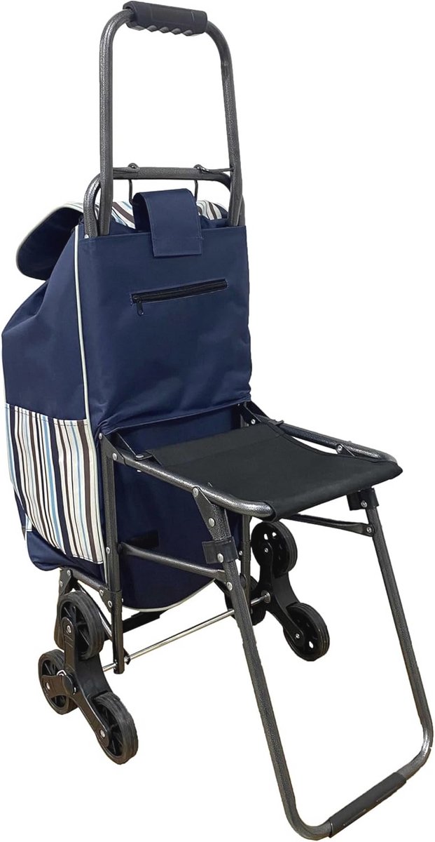 Boodschappentrolley voor traplopen met 3 wielen en klapstoel - 30 l, 32 kg draagvermogen