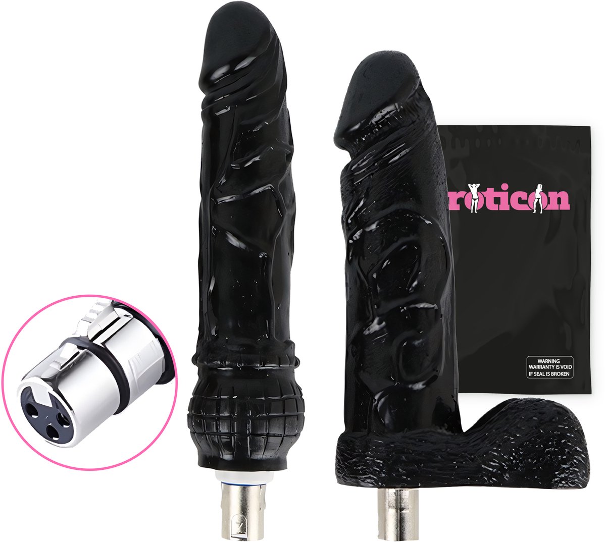 Goedkoopste Eroticon Tyrone Package Bundel - 2 opzetstukken - Voor op Seksmachine - Donkere dildo's - Zwart - Hoge bundel korting - 3XLR opzetstuk