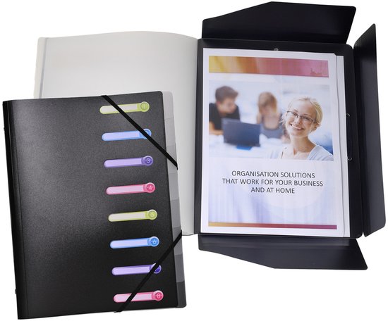 Exacompta 10x Trieur polypropylène 3 rabats 8 compartiments OPAK - Noir - 56181E