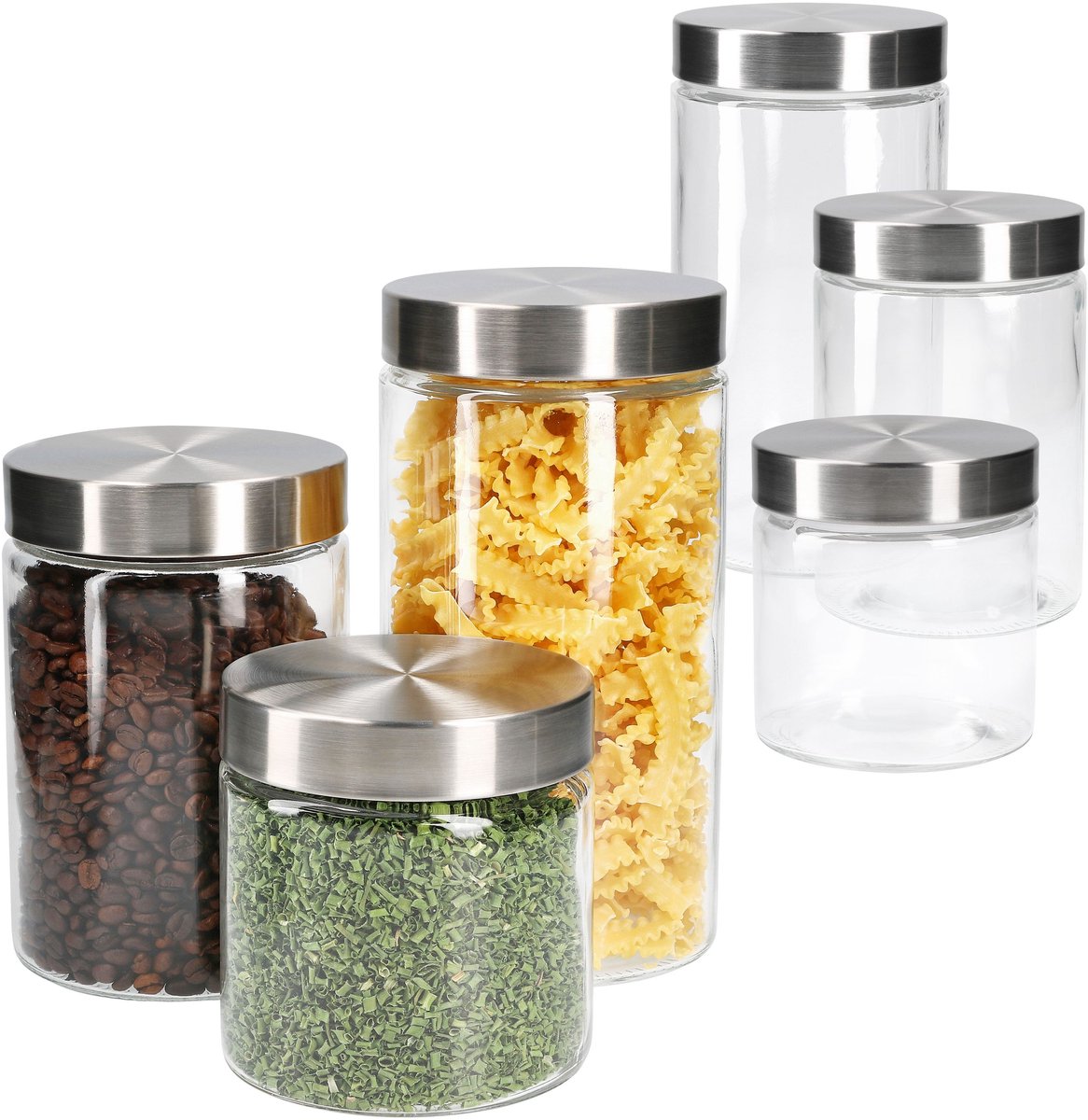 6-delige set Bera voorraadpotten - 2x 800ml + 2x 1,2L + 2x 1,7L
