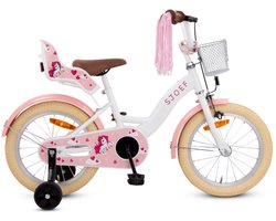SJOEF Dolly Meisjesfiets 16 inch Wit - Unicorn - Kinderfiets met zijwieltjes 4, 5 & 6 jaar - Fiets 16 inch