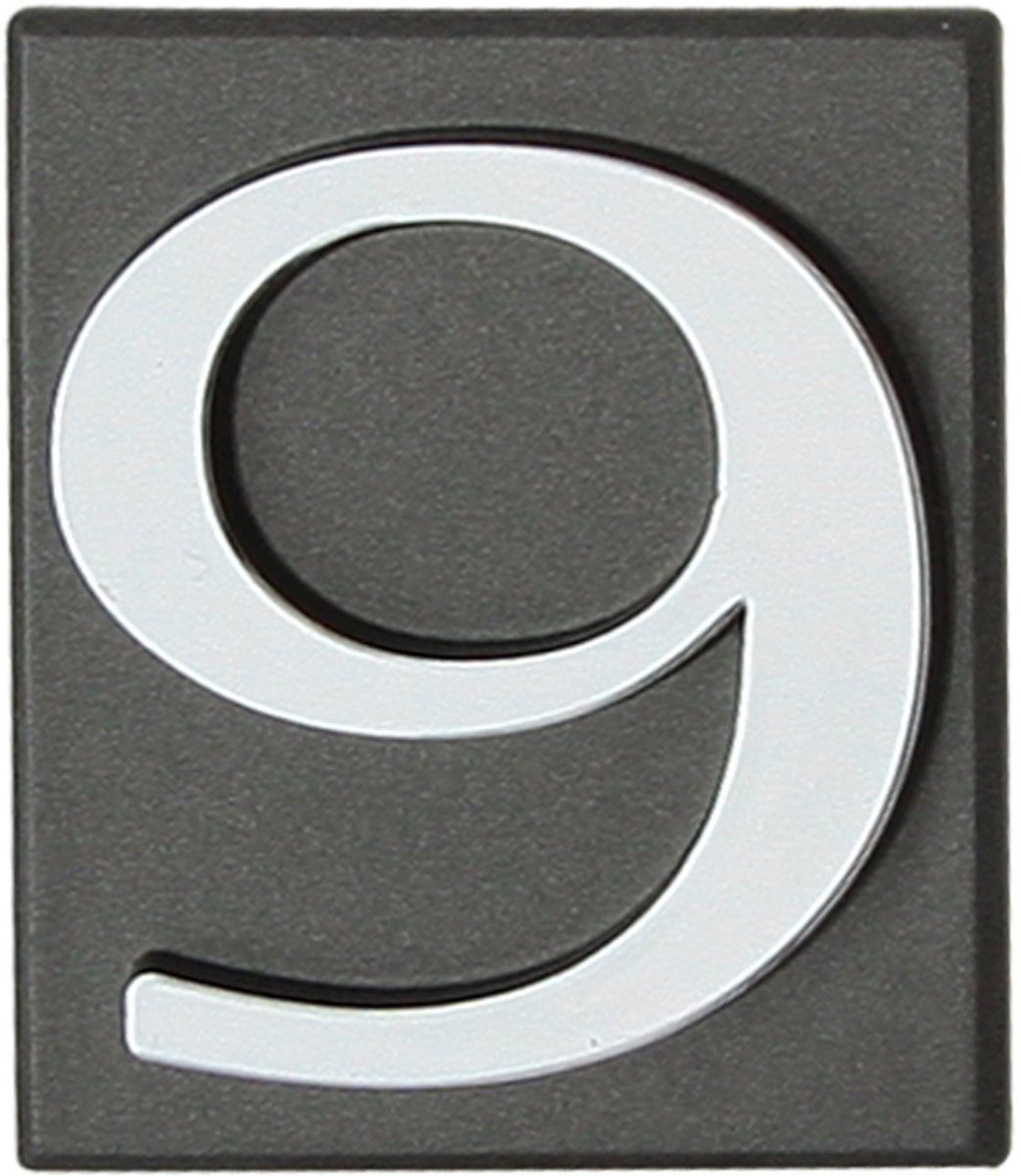 Domino® Deurnummer Zelfklevend INV - "9" - Grafiet - Woonhuisnummer Hotelkamernummer 40x47mm - Huisnummer Brievenbus Adresnummer Stickers - Huisnummerplaatje - Deur en Kamernummer - Lockernummer