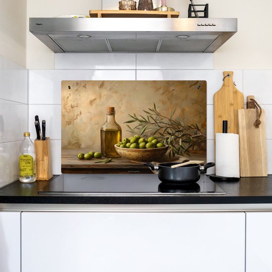 KitchenYeah® Protection plaque induction 81.2x52 cm - Olives - Nature morte - Vintage - Protege plaque de cuisson - Couvre plaque induction - Protecteur d'induction - Cuisine