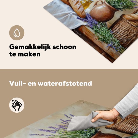 KitchenYeah® Protection plaque induction 78x78 cm - Lavande - Pain - Nature morte - Vintage - Protege plaque de cuisson - Couvre plaque induction - Protecteur d'induction - Cuisine