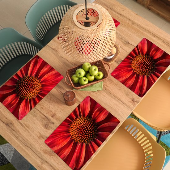 Sets de table - 6 pièces - 45x30 cm - Set de table en plastique - Gros plan - Fleur - Rouge - Dessous de plat - Décoration de table - Accessoires de décoration de table de cuisine