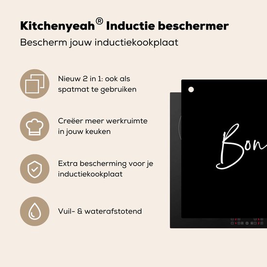 KitchenYeah® Protection plaque induction 76x51.5 cm - Noir - Citation - Bon Appetit - Protege plaque de cuisson - Couvre plaque induction - Protecteur d'induction - Cuisine
