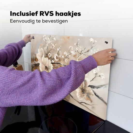 KitchenYeah® Protection plaque induction 77x51 cm - Fleurs - Abstrait - Peint - Beige - Protege plaque de cuisson - Couvre plaque induction - Protecteur d'induction - Cuisine