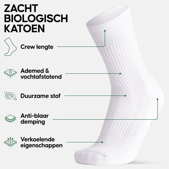 Witte biologische katoenen sok, tekst: ZACHT BIOLOGISCH KATOEN