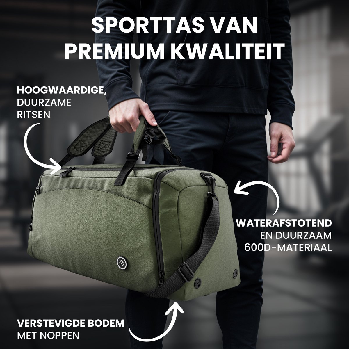 bemaxx Sporttas Gymbag Reistas 40L / 60L | Trainingstas met Rugzak-Functie Schoenencompartiment Vak voor natte Kleding | Sportrugzak Fitness Tas Weekender Zwemtas Duffelbag Sportzak Fitnesszak Sportbag Heren - 40L, Groen thumbnail 5