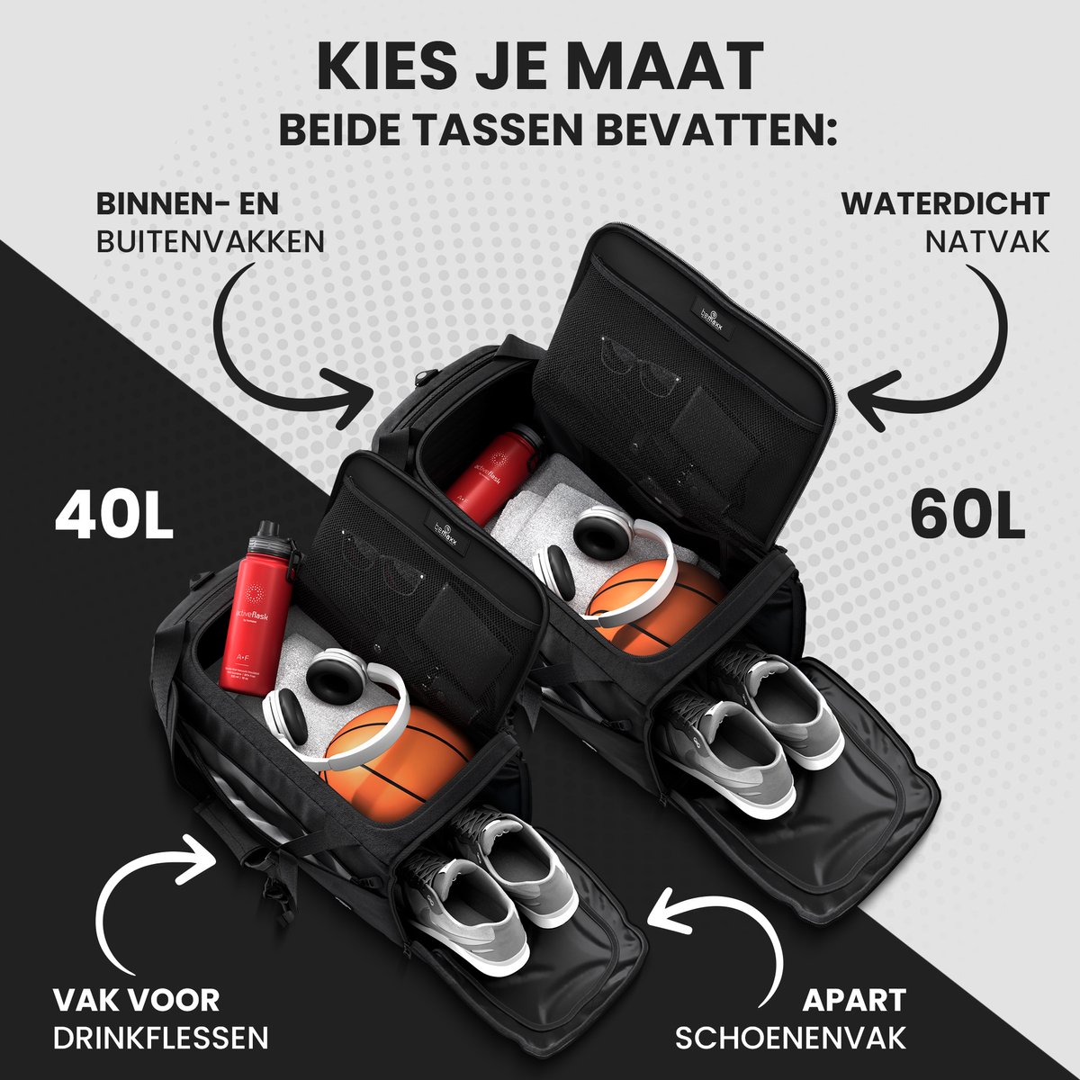 bemaxx Sporttas Gymbag Reistas 40L / 60L - 60L, Zwart thumbnail 6