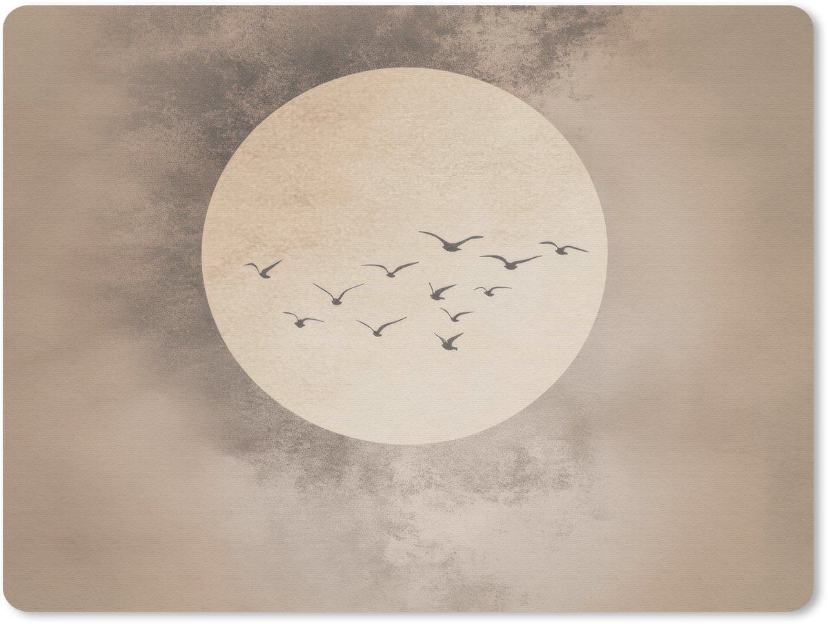 Muismat 23x19 cm - Mousepad Vogel - Beige - Japandi - Muismatten