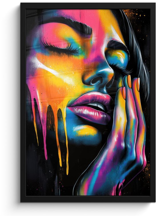 Poster in lijst - Fotolijst 40x60 cm - Posters - Vrouw - Gezicht - Verf - Kunstzinnig...